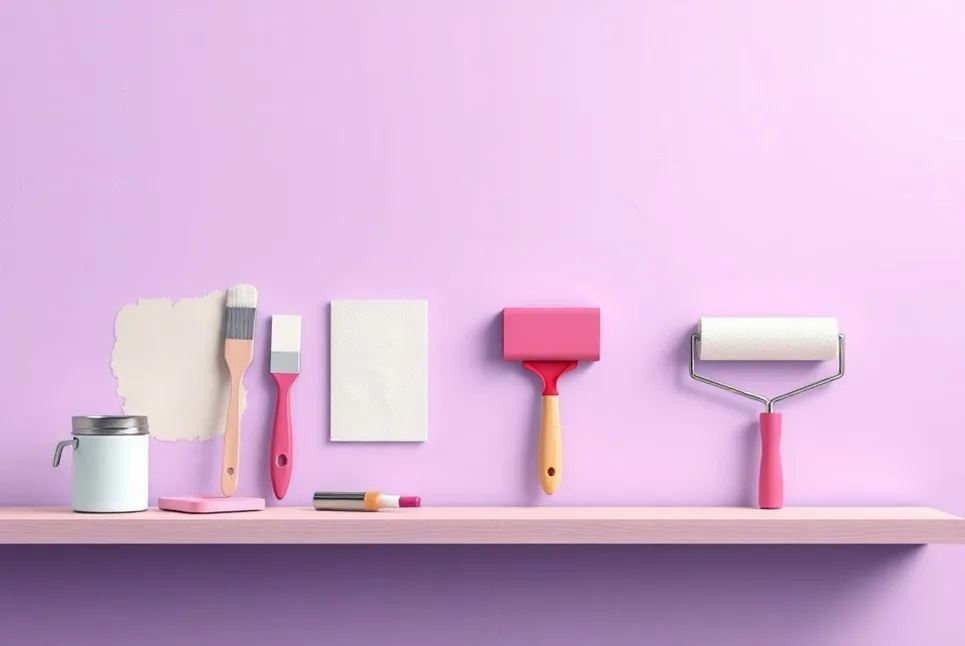 Outils de peinture disposés dans l'ordre des étapes du chantier